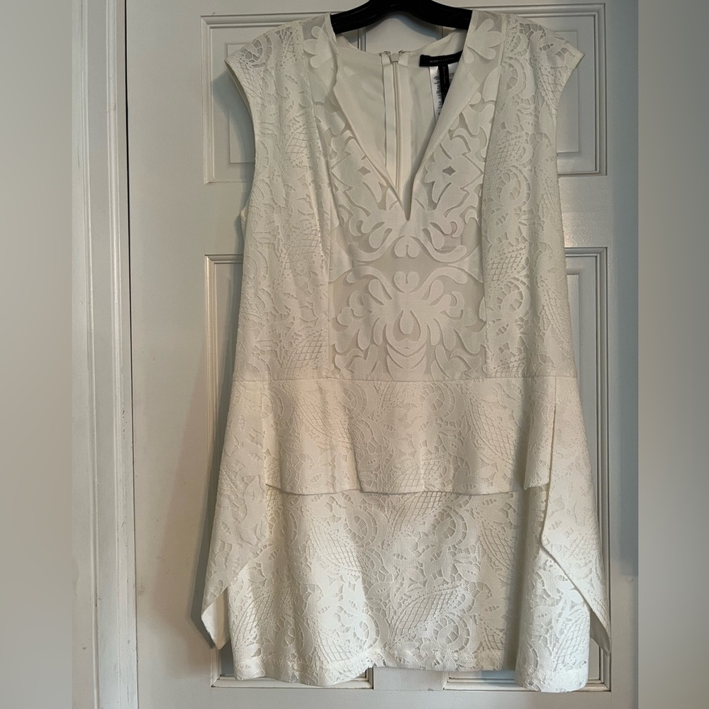BCBG white mini sleeveless dress.